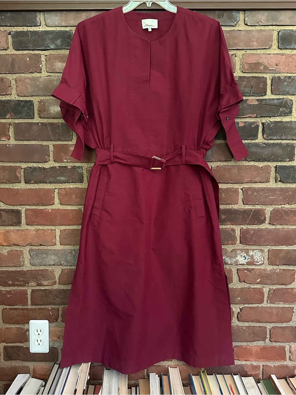 31 Phillip Lim burgundy d belted side slits midi pocket dress size 8 / medium